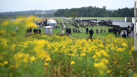 Mourners gather for a ceremony attended by President Trump in Shanksville, Pennsylvania. 