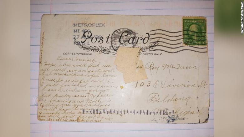 A postcard arrived in Michigan almost 100 years after it went in the mail