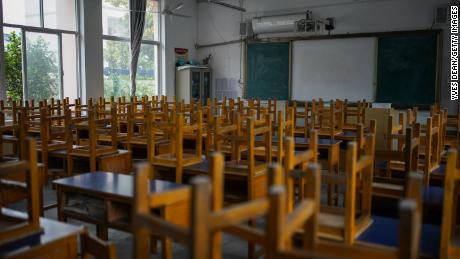 An empty classroom in a junior high school on April 17, 2020 in Jingxian County, Anhui Province of China.