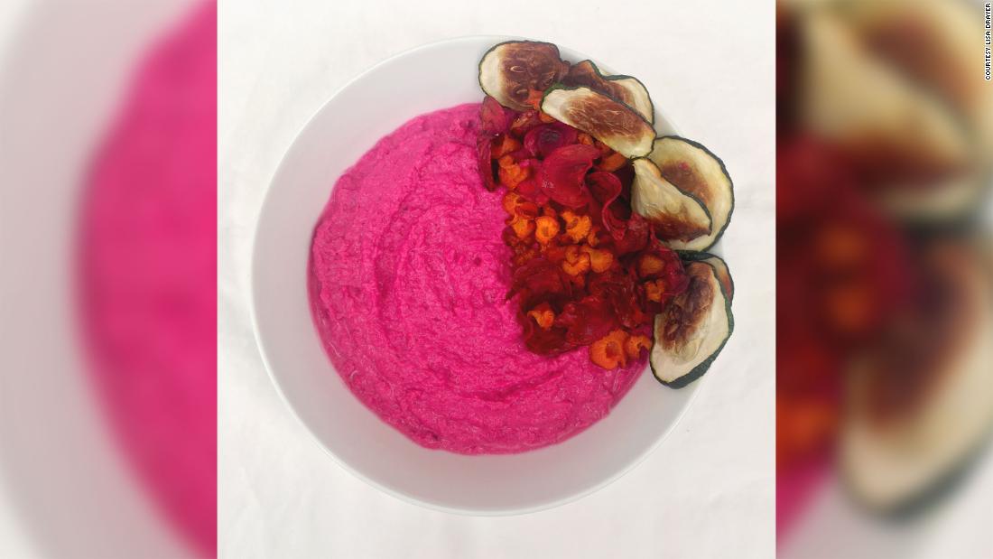 This lemony &lt;a href=&quot;http://www.lisadrayer.com/beet-hummus-with-veggie-chips/&quot; target=&quot;_blank&quot;&gt;beet hummus with veggie chips&lt;/a&gt; is a showstopping alternative to store-bought hummus.