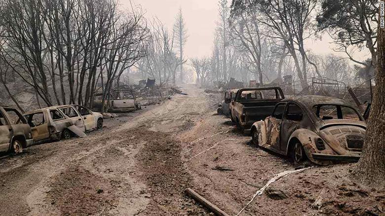 The Bear Fire ripped through Berry Creek,  destroying Brad and Kelly Thomas&#39; home and property. 