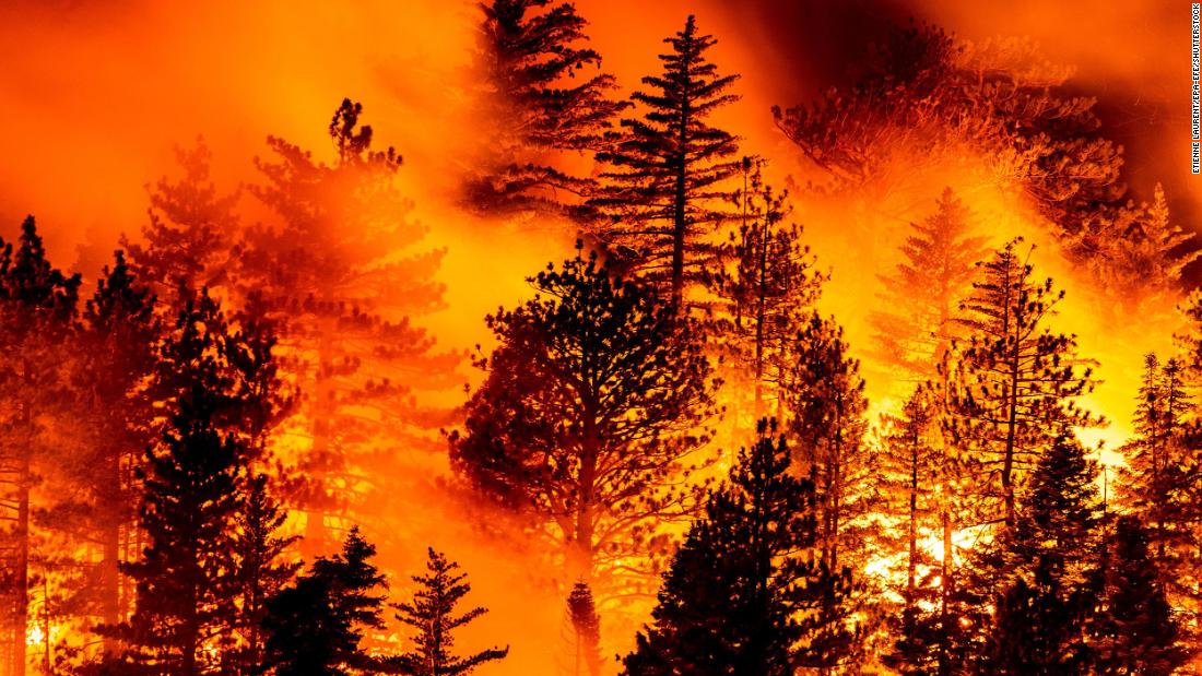 The Bobcat Fire burns in Angeles National Forest, north of Monrovia, California, on September 11, 2020.