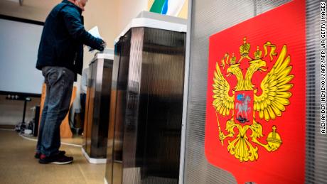 A man votes at a polling station in Novosibirsk, Russia on September 13, 2020.