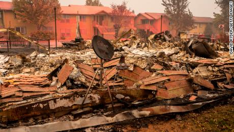 Homes lie in ruins after wildfires tore through Oregon.