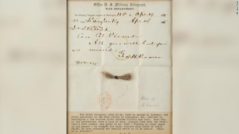 Lincoln&#39;s lock of hair was wrapped in this telegram from the night he was shot.