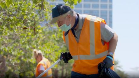 Edward Bidwell helps keep San Diego clean as a member of Wheels of Change&#39;s workforce. The organization plans to employ some 5,200 homeless people this year to clean up litter. 
