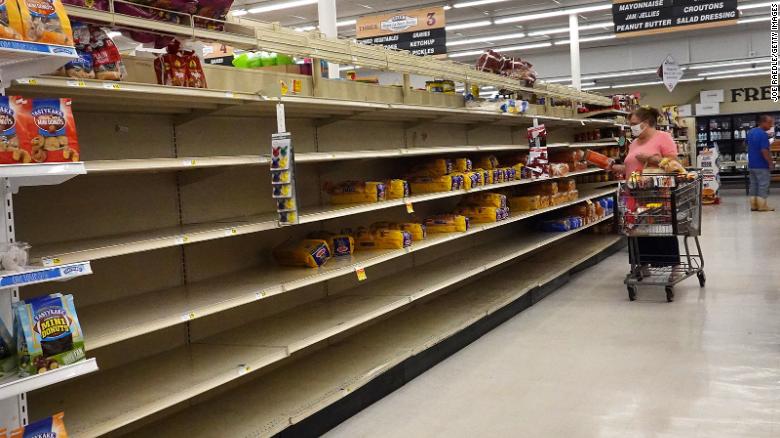 Shelves were emptied by people storm prepping ahead of Sally in Alabama.