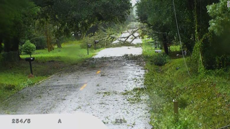 A road is littered with debris Wednesday morning in the Mobile area.