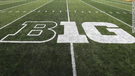 The Big Ten logo is displayed on the field before an NCAA college football game between Iowa and Miami of Ohio in Iowa City, Iowa.