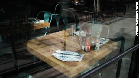 A table stands empty at a permanently closed restaurant in Manhattan on August 31, 2020 in New York City. 