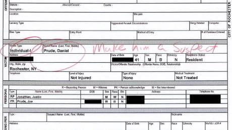 In an incident report filed by police officers, Daniel Prude&#39;s name is circled in red next to a handwritten note saying, &quot;make him a suspect.&quot;