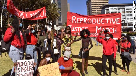 Abortion rights activists demonstrate in Windhoek, Namibia, on July 18.