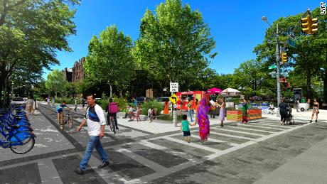 This rendering from Lyft shows how city streets could be redesigned to cater to modes other than cars.