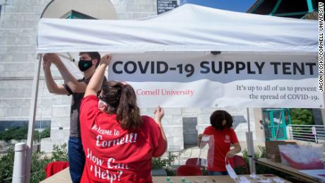 A &quot;COVID-19 Supply Tent&quot; is seen on Move In Day 2020 - North and West Campus, at Cornell University, Ithaca, New York.