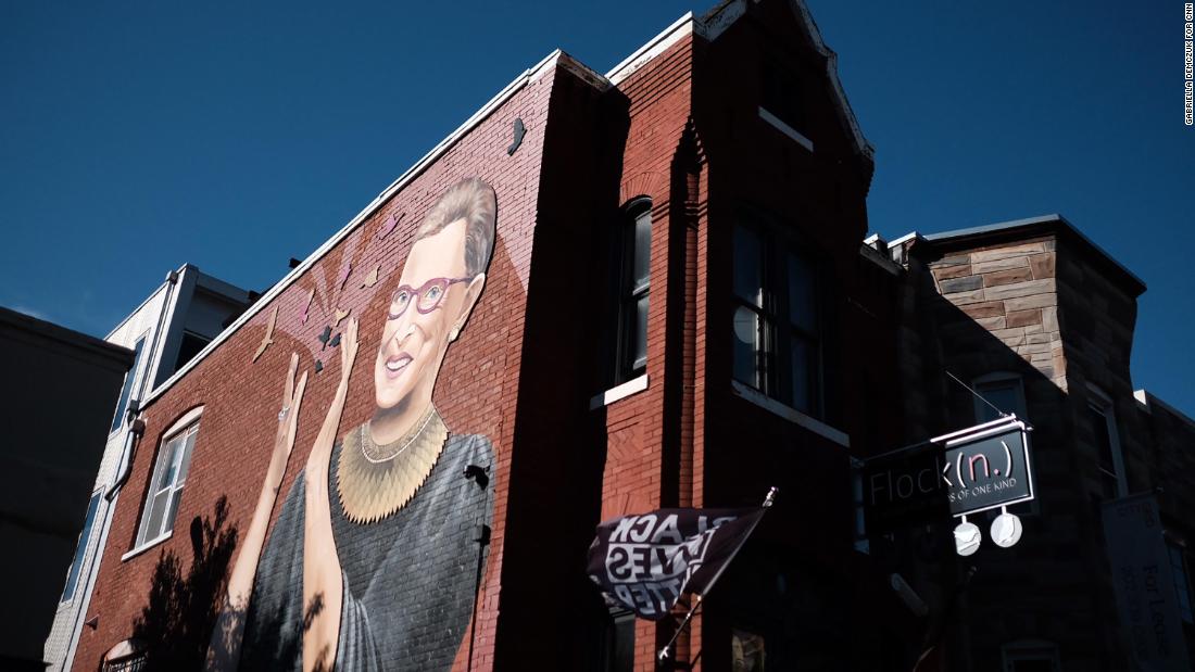 A mural of Ginsburg is seen on historic U Street in Washington, DC. Rose Jaffe, a local artist in Washington, &lt;a href=&quot;https://www.cnn.com/2019/09/17/politics/ruth-bader-ginsburg-mural-dc/index.html&quot; target=&quot;_blank&quot;&gt;was asked by the company Flock DC&lt;/a&gt; to paint the mural on the side of its building in September 2019.