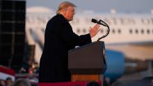 President Donald Trump speaks during a campaign rally at Bemidji Regional Airport, Friday, Sept. 18, 2020, in Bemidji, Minn. (AP Photo/Evan Vucci)