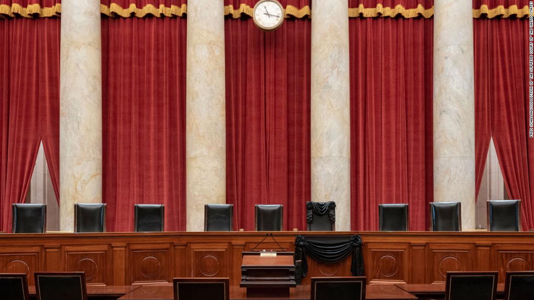 Ginsburg&#39;s bench chair is draped in black.
