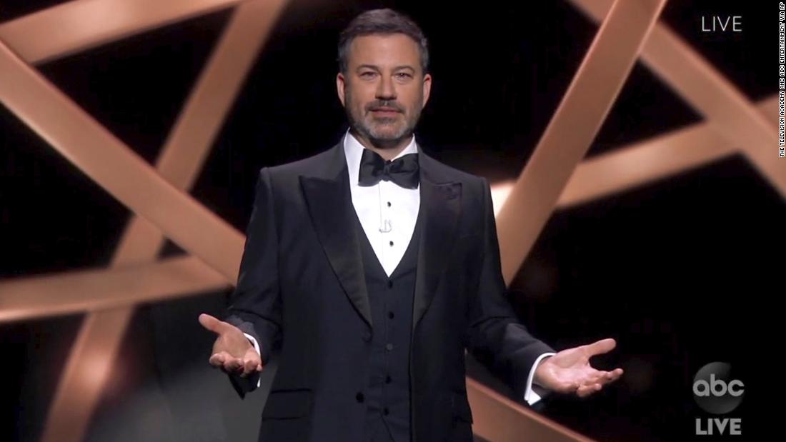 Host Jimmy Kimmel appeared on stage with a laugh track and audience