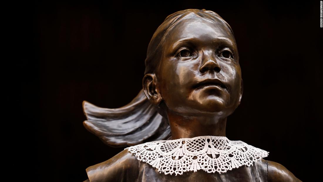 The Fearless Girl statue in New York had a jabot collar to honor Ginsburg on September 21.