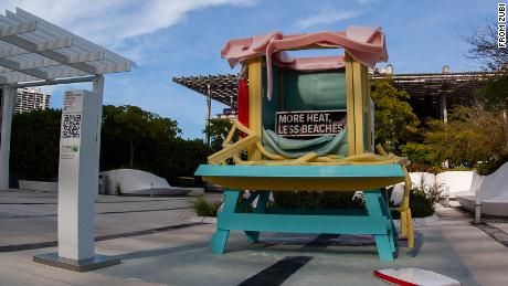 A melting sculpture of a lifeguard station was installed in Miami.