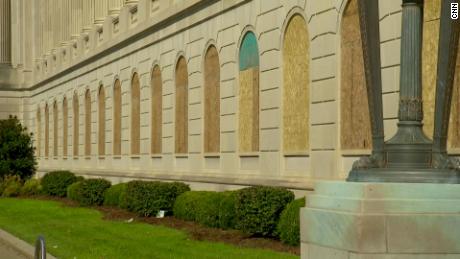 The Gene Snyder U.S. Courthouse and Customhouse is seen with boarded up windows.