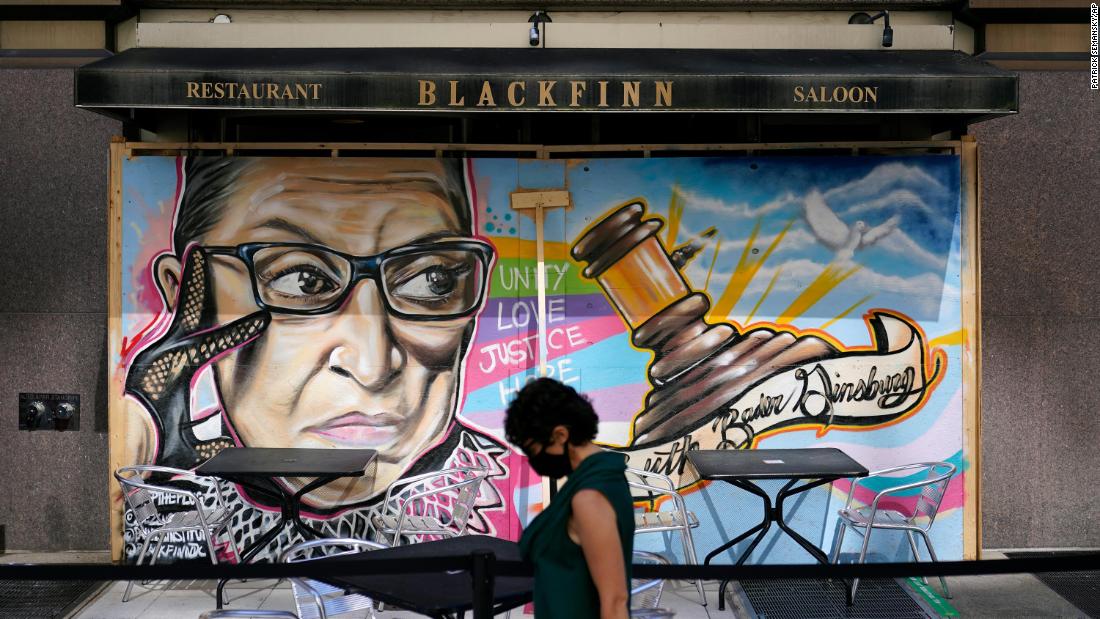 A mural honors Ginsburg outside the Blackfinn Ameripub in Washington, DC.