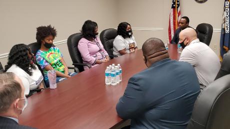 Kentucky Attorney General Daniel Cameron meets with Breonna Taylor&#39;s family in August.