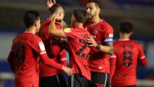 QPR players celebrates a goal in their 3-2 defeat by Coventry City.