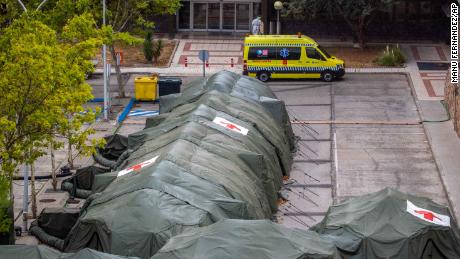 Military tents erected for hospital patients at the Gomez Ulla military hospital in Madrid, Spain, on Friday.