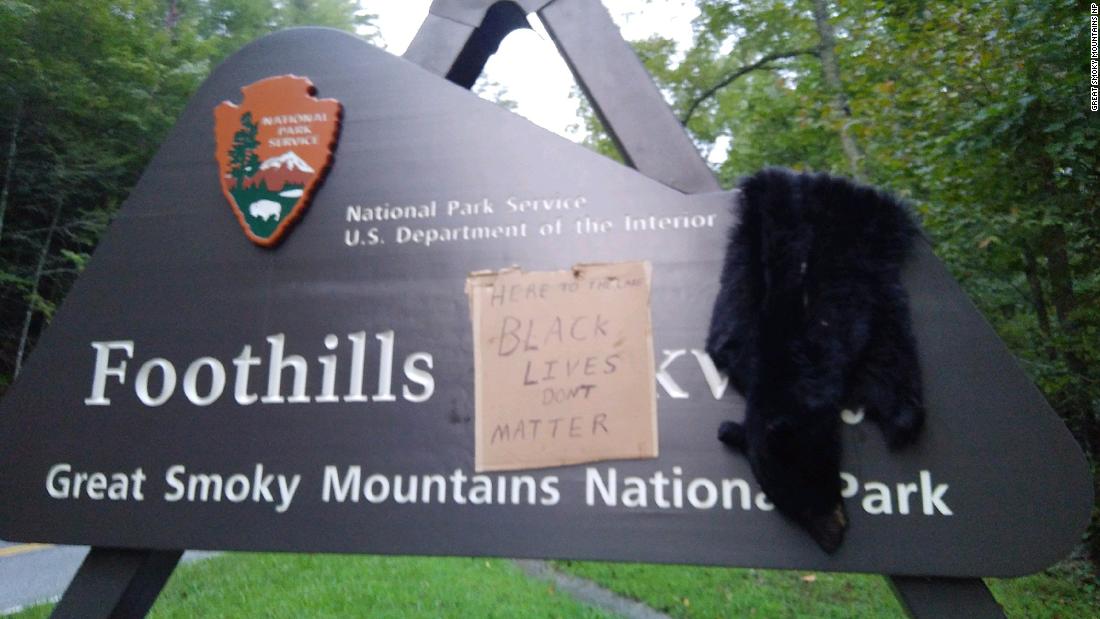 Great Smoky Mountains National Park entrance vandalized with 'Black