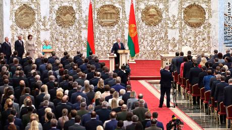 Lukashenko takes his oath of office during his inauguration ceremony in Minsk on Wednesday.