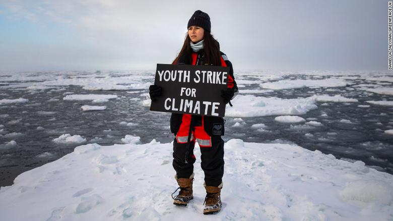 A British teenager staged a sit-in on an Arctic ice floe to protest climate change