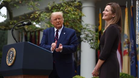 US President Donald Trump announces his US Supreme Court nominee, Judge Amy Coney Barrett (R), in the Rose Garden of the White House in Washington, DC on September 26, 2020.
