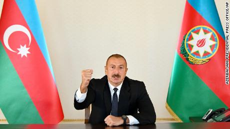 Azerbaijani President Ilham Aliyev speaks to the nation from the capital, Baku.