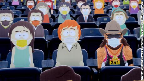 A stand inside Empower Field at Mile High is filled &quot;South Park&quot; characters cutouts for the Denver Broncos game against Tampa Bay Buccaneers at Denver, Colorado on Sunday.