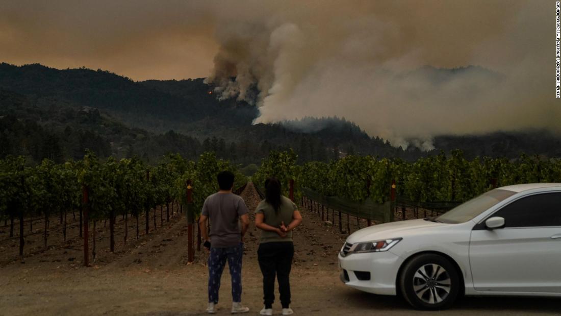 The Glass Fire burns on a Napa County mountainside on September 28. 