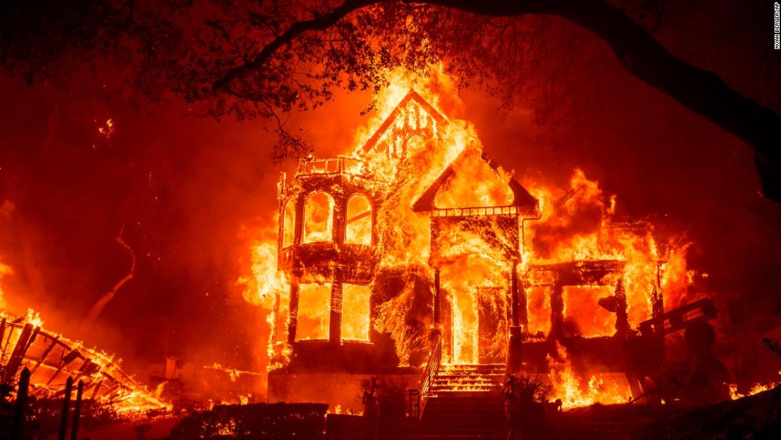 Flames from the Glass Fire consume the Black Rock Inn in St. Helena, California, on September 27, 2020.