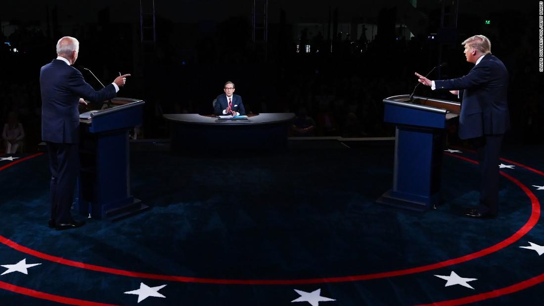 Biden takes part in &lt;a href=&quot;http://www.cnn.com/2020/09/29/politics/gallery/biden-trump-first-2020-presidential-debate/index.html&quot; target=&quot;_blank&quot;&gt;the first presidential debate&lt;/a&gt; in September 2020. At center is moderator Chris Wallace, who had his hands full as &lt;a href=&quot;https://www.cnn.com/2020/09/29/politics/us-election-first-presidential-debate/index.html&quot; target=&quot;_blank&quot;&gt;the debate often devolved into shouting, rancor and cross talk&lt;/a&gt; that sometimes made it impossible to follow what either candidate was talking about.