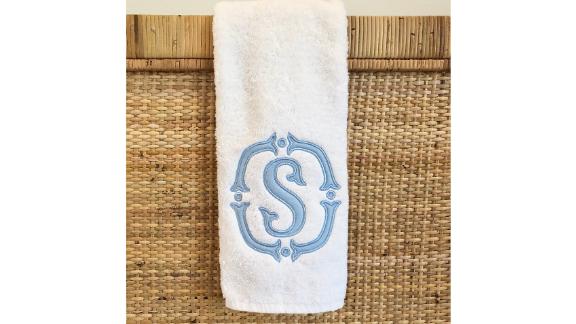 Blue Bamboo Embroidery Custom Monogrammed Hand Towels