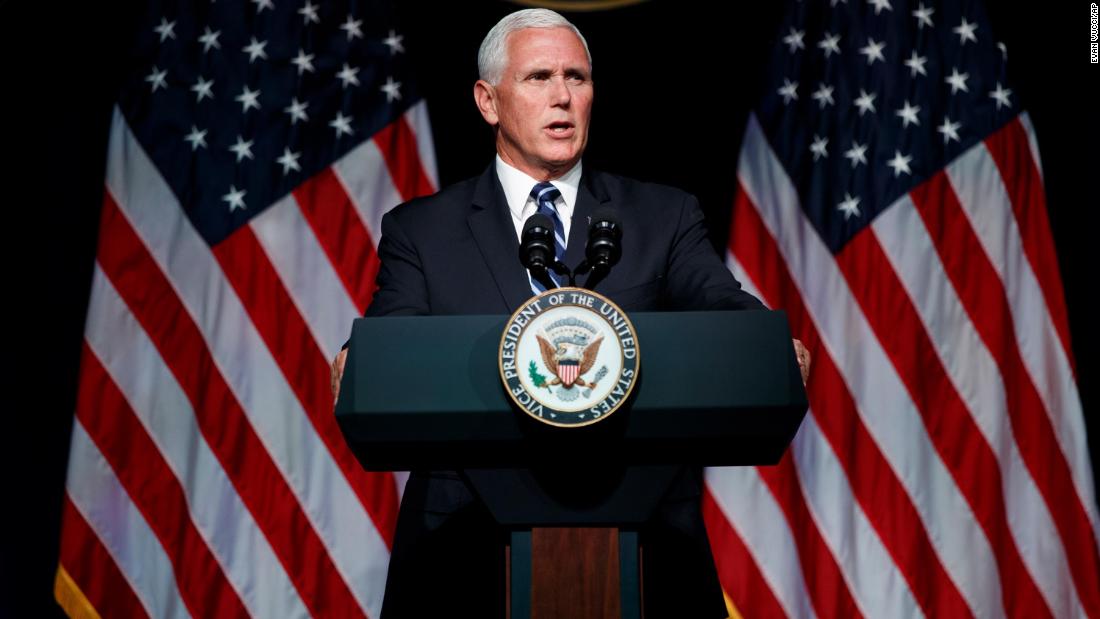 Vice President Mike Pence speaks at the Pentagon in August 2018.