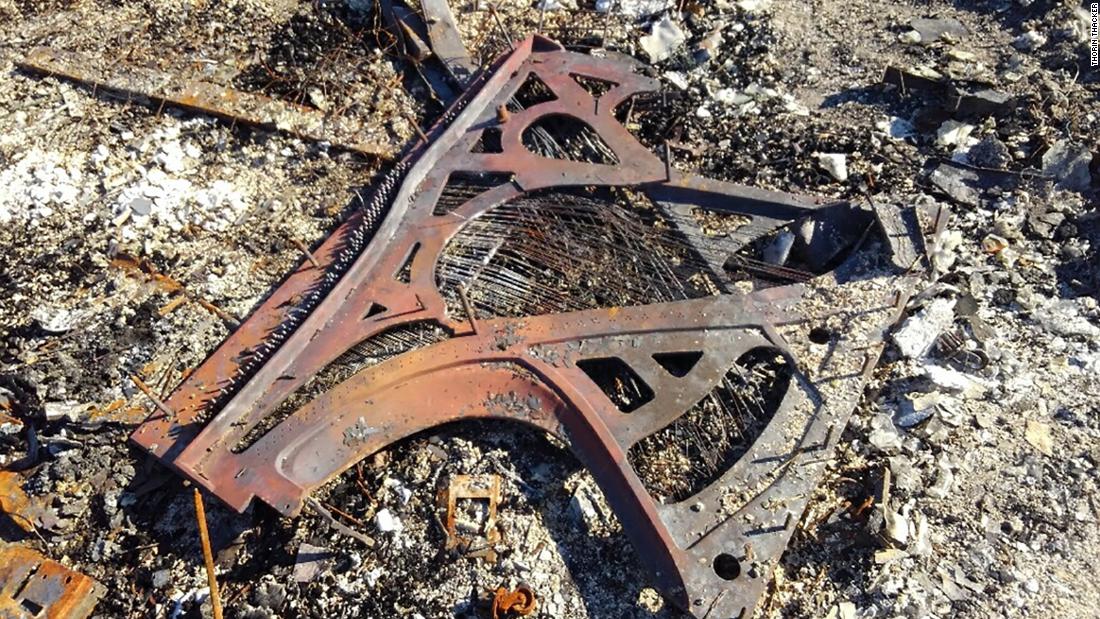 A cast iron plate and piano wire are the remnants of a century old piano once located in the Canyon Cannabis dispensary in Gates, Oregon. Canyon Cannabis was destroyed by the Beachie Creek Fire on Sept. 8, 2020.
