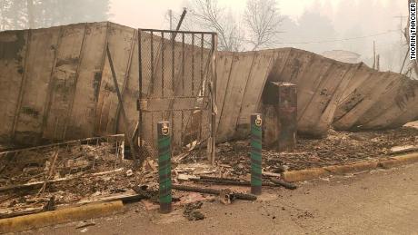 The remains of Canyon Cannabis, a Gates, Oregon dispensary that was destroyed on September 8 by the Beachie Creek fire.