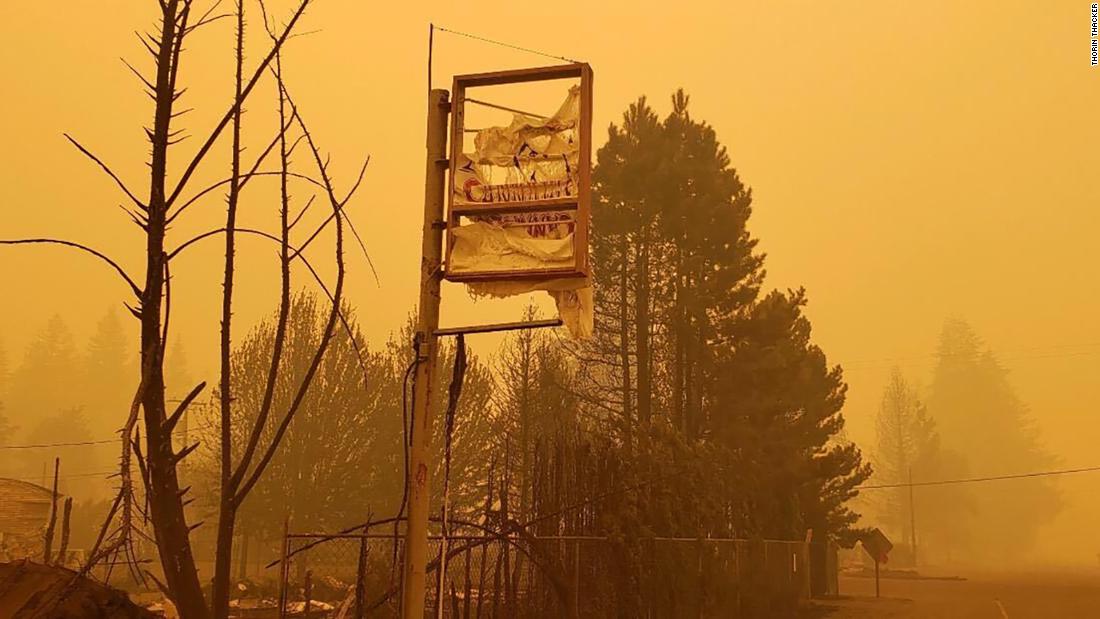 The burnt remains of Canyon Cannabis&#39; sign. The Gates, Oregon, dispensary was destroyed Sept. 8 by the Beachie Creek Fire.