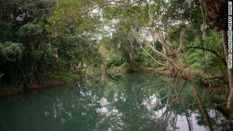 A view of the Mopan River in Melchor de Mencos, Guatemala, part of the Maya Biosphere Reserve.