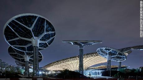 The Sustainability Pavilion, designed by Grimshaw Architects, features &quot;energy trees&quot; that rotate with the sun to capture solar energy. In 2018 the architects told CNN the pavilion will consume net-zero energy.