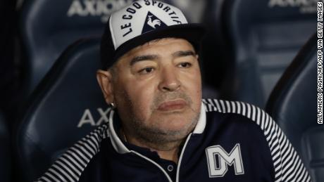 Maradona before the start of an Argentina First Division match between Boca Juniors and Gimnasia La Plata.
