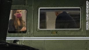 Hope Hicks, left, is seated across President Donald Trump inside Marine One as it lands on the South Lawn at the White House, Monday, Sept. 14, 2020, in Washington. (AP Photo/Manuel Balce Ceneta)