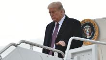 US President Donald Trump steps off Air Force One upon arrival at Andrews Air Force Base in Maryland on October 1, 2020. - The president returned to Washington, DC after attending a fundraiser in Bedminster, New Jersey. (Photo by MANDEL NGAN / AFP) (Photo by MANDEL NGAN/AFP via Getty Images)