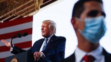 U.S. President Donald Trump delivers remarks during a campaign event at Yuma International Airport in Yuma, Arizona, U.S., August 18, 2020. 