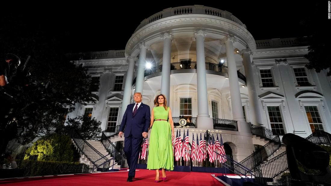 Trump is accompanied by the first lady as he arrives for &lt;a href=&quot;https://www.cnn.com/2020/08/27/politics/gop-convention-donald-trump-joe-biden/index.html&quot; target=&quot;_blank&quot;&gt;his nomination acceptance speech&lt;/a&gt; in August 2020. &quot;I stand before you tonight honored by your support, proud of the extraordinary progress we have made together over the last four incredible years, and brimming with confidence in the bright future we will build for America over the next four years,&quot; Trump said in his speech, which closed the &lt;a href=&quot;http://www.cnn.com/2020/08/24/politics/gallery/republican-convention-2020/index.html&quot; target=&quot;_blank&quot;&gt;Republican National Convention.&lt;/a&gt;